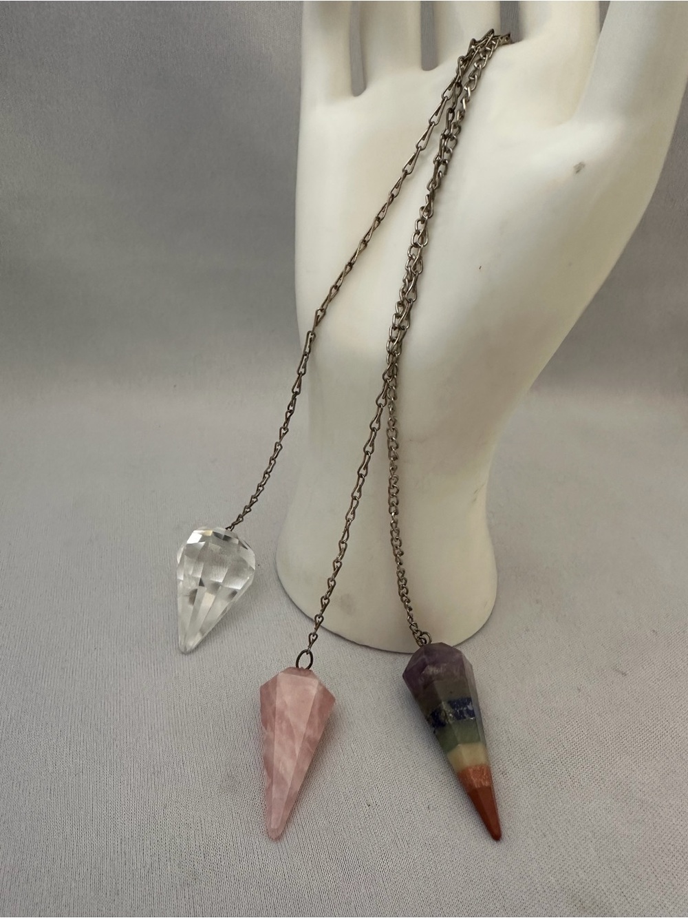 Handmade Multi-Stone Pendulums  — Clear, Rose, and Chakra Gemstones